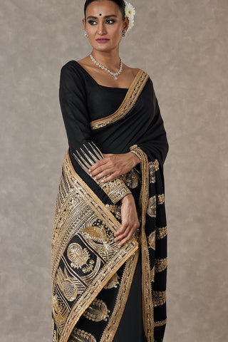 House Of Masaba-Black Son-Patti Sari And Unstitched Blouse-INDIASPOPUP.COM