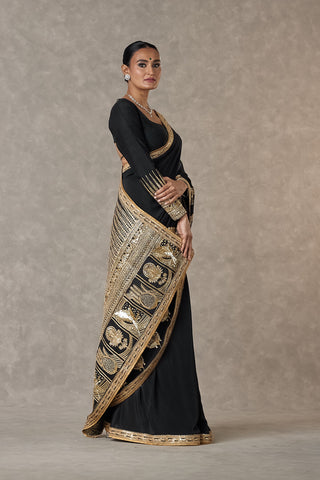 House Of Masaba-Black Son-Patti Sari And Unstitched Blouse-INDIASPOPUP.COM