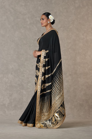 House Of Masaba-Black Son-Patti Sari And Unstitched Blouse-INDIASPOPUP.COM