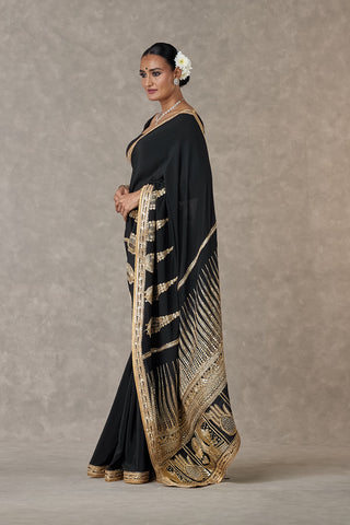 House Of Masaba-Black Son-Patti Sari And Unstitched Blouse-INDIASPOPUP.COM