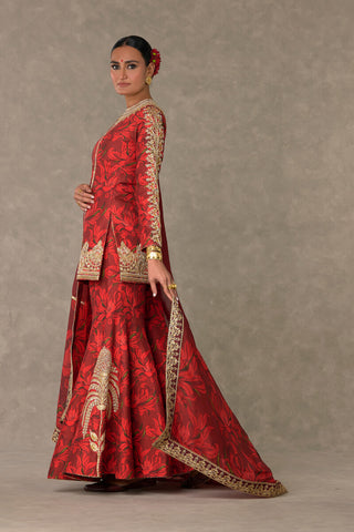 House Of Masaba-Red Gulmohar Sharara Set-INDIASPOPUP.COM