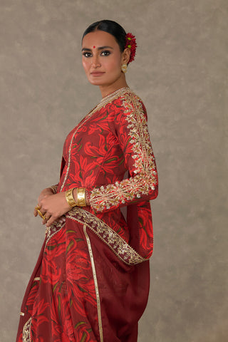 House Of Masaba-Red Gulmohar Sharara Set-INDIASPOPUP.COM