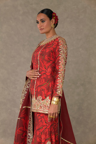 House Of Masaba-Red Gulmohar Sharara Set-INDIASPOPUP.COM