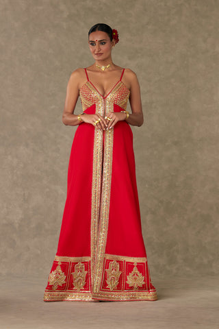 House Of Masaba-Red Haathphool Palazzo And Tunic-INDIASPOPUP.COM