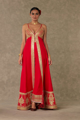 House Of Masaba-Red Haathphool Palazzo And Tunic-INDIASPOPUP.COM