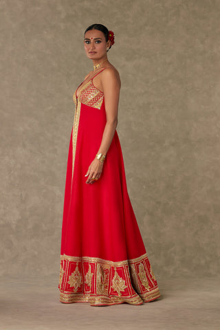 House Of Masaba-Red Haathphool Palazzo And Tunic-INDIASPOPUP.COM