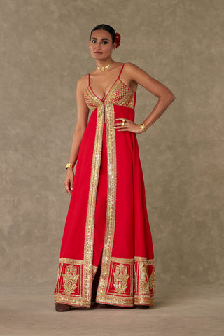 House Of Masaba-Red Haathphool Palazzo And Tunic-INDIASPOPUP.COM