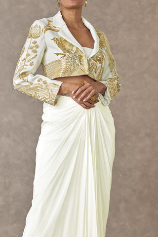 House Of Masaba-Ivory Son-Chidiya Cropped Blazer And Skirt Set-INDIASPOPUP.COM