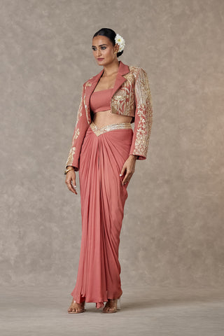 House Of Masaba-Salmon Son-Chidiya Cropped Blazer And Skirt Set-INDIASPOPUP.COM