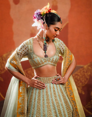 Kashni Sage Green Lehenga Set by House Of Masaba available on Indiaspopup.com