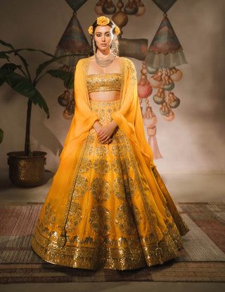 Motichur mango lehenga and cape set