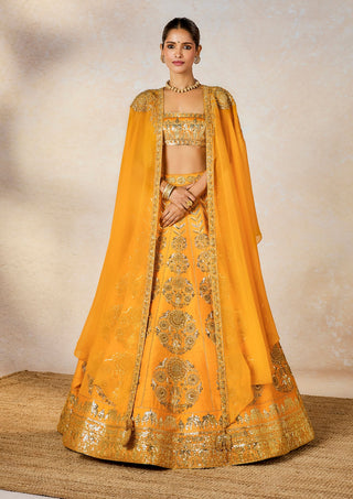 Motichur mango lehenga and cape set