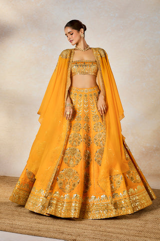 Motichur mango lehenga and cape set