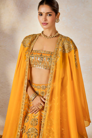 Motichur mango lehenga and cape set