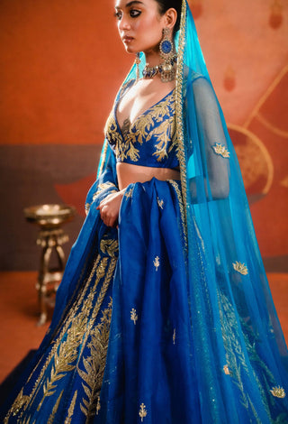 Blue Neel Bahar Lehenga Set by House Of Masaba available on Indiaspopup.com