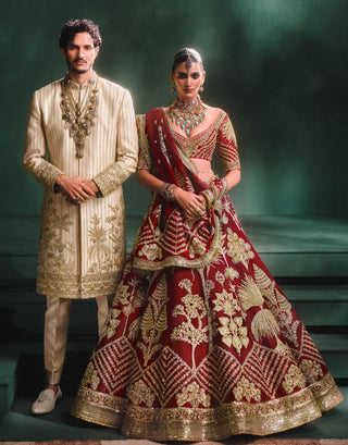 Raspberry aalu bukhara lehenga set