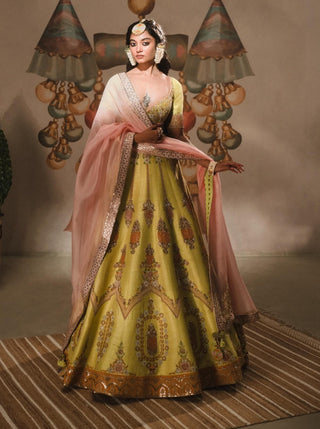 Lime green pista kulfi lehenga set