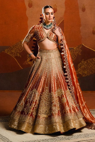 Rust Mohanthal Lehenga Set by House Of Masaba available on Indiaspopup.com