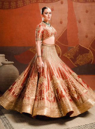 Rust Mohanthal Lehenga Set by House Of Masaba available on Indiaspopup.com