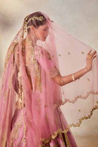 Onion pink gulab barfi lehenga set