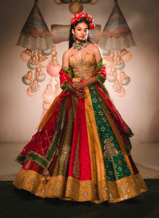 Multicolor rainbow barfi lehenga set