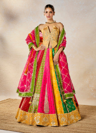 Multicolor rainbow barfi lehenga set