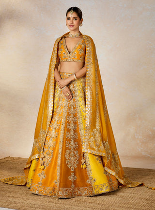 Ochre ghevar lehenga set