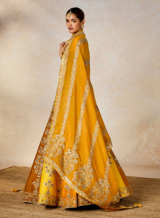 Ochre ghevar lehenga set