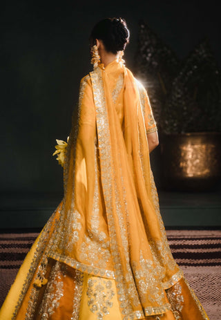 Ochre ghevar lehenga set