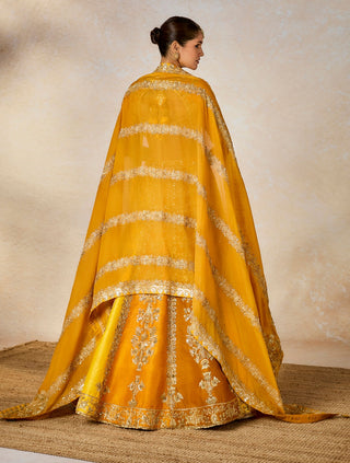 Ochre ghevar lehenga set