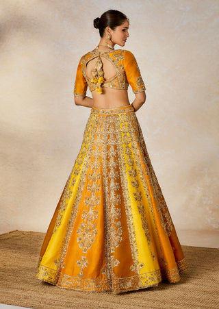 Ochre ghevar lehenga set