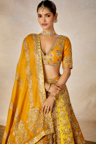 Ochre ghevar lehenga set