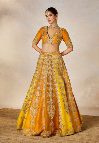 Ochre ghevar lehenga set