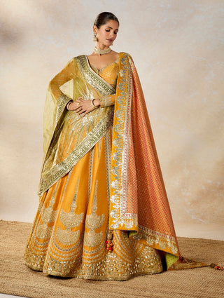 Ochre Imarti Lehenga Set by House Of Masaba available on Indiaspopup