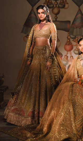 Gold Mysore Pak Lehenga Set by House Of Masaba available on Indiaspopup.com