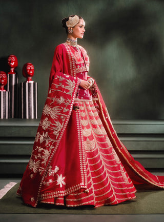 Red anar dana lehenga set