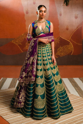 Green khus khus lehenga set