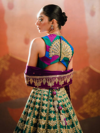 Green Khus Khus Lehenga Set by House Of Masaba available on Indiaspopup.com