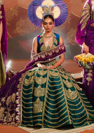 Green Khus Khus Lehenga Set by House Of Masaba available on Indiaspopup.com