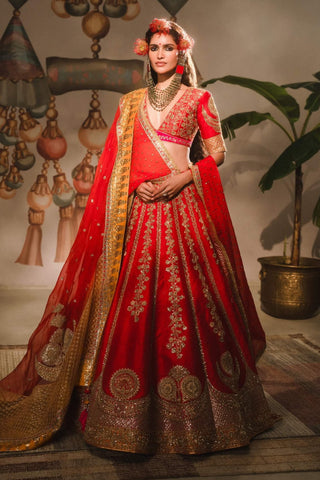 Red rooh afza lehenga set