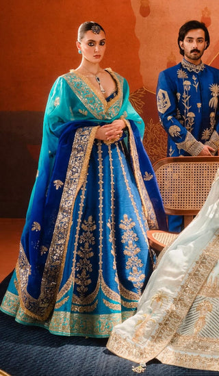 Blue sanjh lehenga set