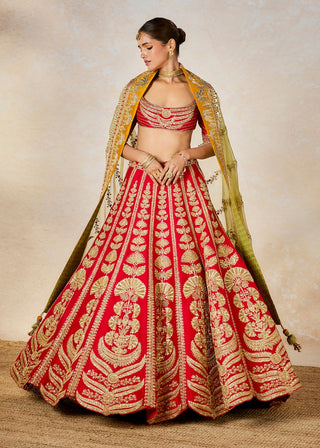 Red badami halwa lehenga set