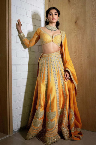 Imarti Ochre Lehenga Set by House Of Masaba, available on Indiaspopup.com