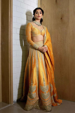 Imarti Ochre Lehenga Set by House Of Masaba, available on Indiaspopup.com