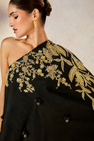 Black Raat Rani One Shoulder Top And Sharara Set by House Of Masaba available on Indiaspopup