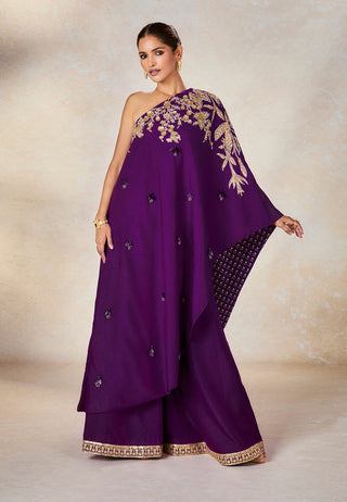 Purple Jamun One Shoulder Top And Sharara Set by House Of Masaba available on Indiaspopup