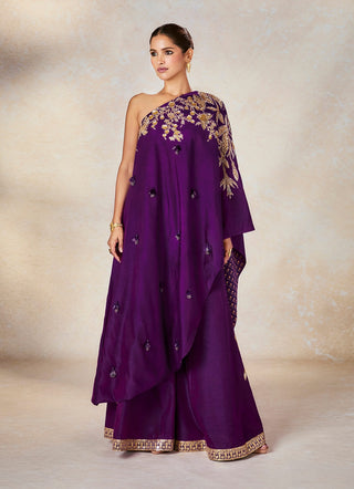 Purple jamun one shoulder top and sharara set