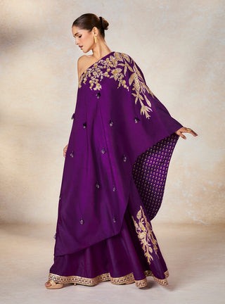 Purple Jamun One Shoulder Top And Sharara Set by House Of Masaba available on Indiaspopup