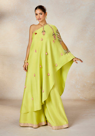 Lime pista kulfi one shoulder and sharara set