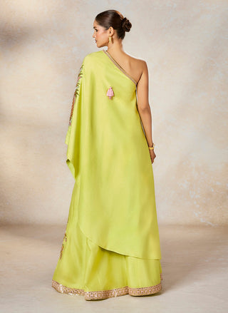 Lime pista kulfi one shoulder and sharara set